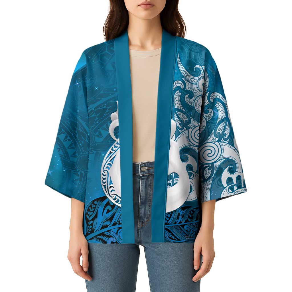 New Zealand Matariki Kimono Maori Manaia Galaxy Silver Fern Blue Color LT22 - Polynesian Pride