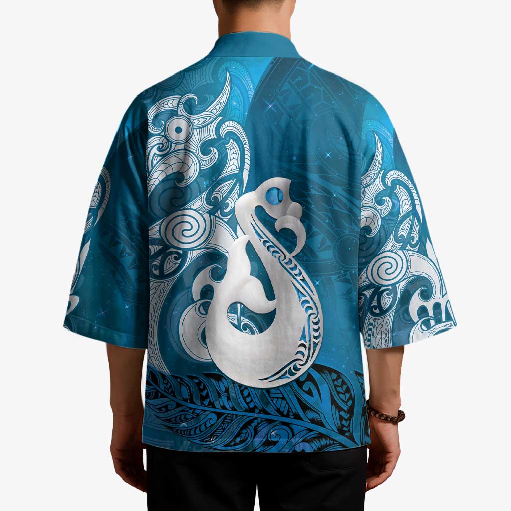 New Zealand Matariki Kimono Maori Manaia Galaxy Silver Fern Blue Color LT22 - Polynesian Pride