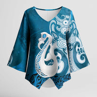 New Zealand Matariki Kimono Sleeve Blouse Maori Manaia Galaxy Silver Fern Blue Color LT22 Female Blue - Polynesian Pride