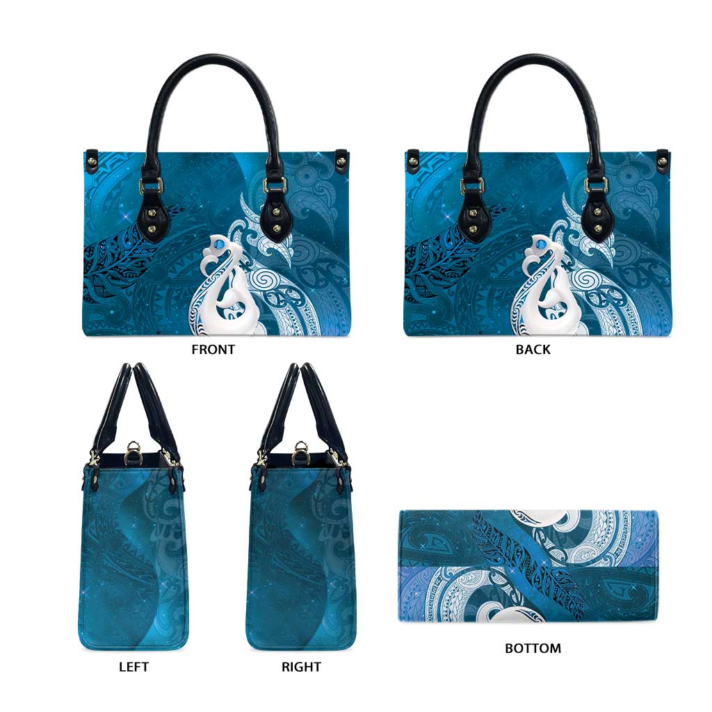 New Zealand Matariki Leather Bag Maori Manaia Galaxy Silver Fern Blue Color LT22 - Polynesian Pride