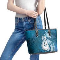 New Zealand Matariki Leather Tote Bag Maori Manaia Galaxy Silver Fern Blue Color LT22 - Polynesian Pride