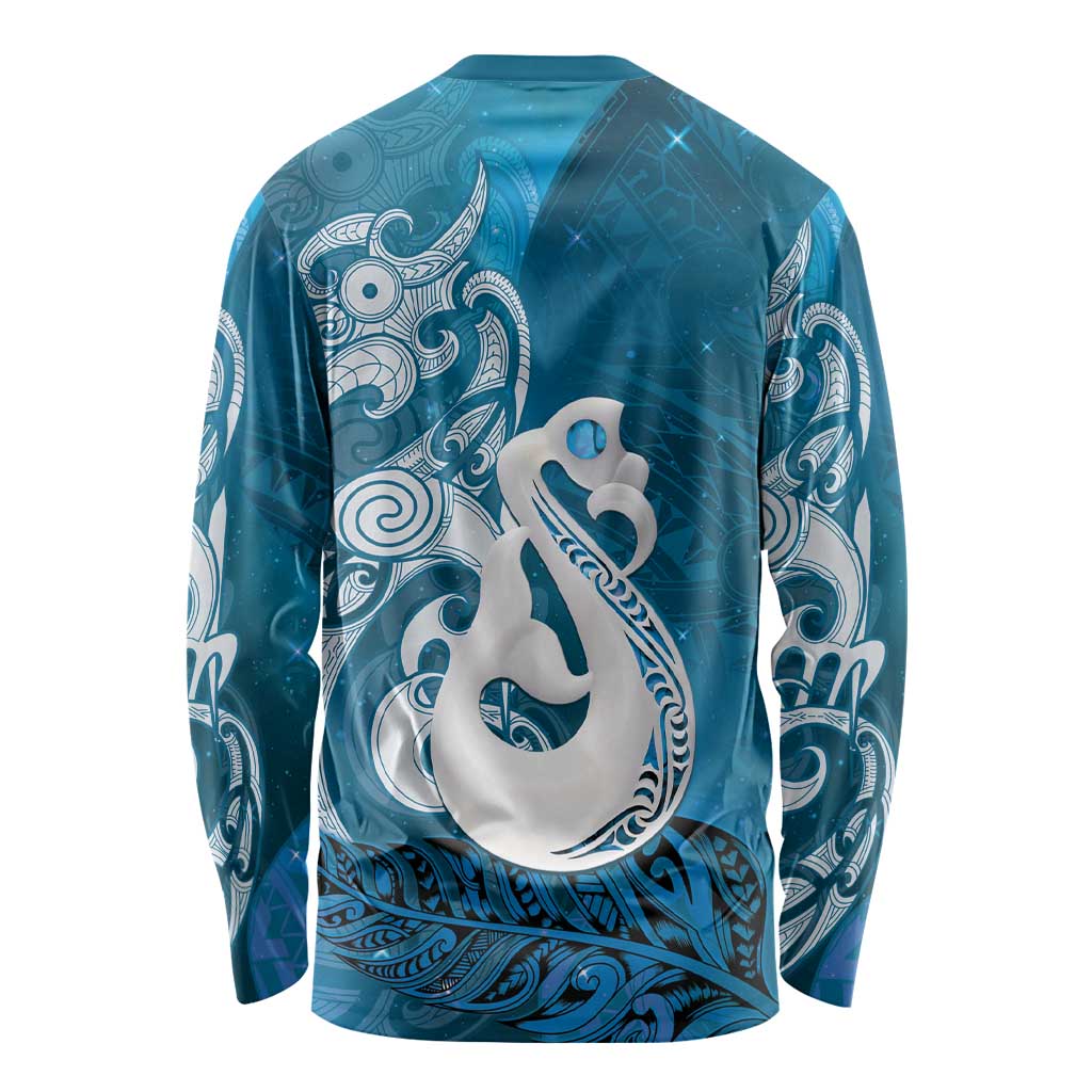 New Zealand Matariki Long Sleeve Shirt Maori Manaia Galaxy Silver Fern Blue Color LT22 - Polynesian Pride
