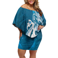 New Zealand Matariki Off Shoulder Short Dress Maori Manaia Galaxy Silver Fern Blue Color LT22 Women Blue - Polynesian Pride