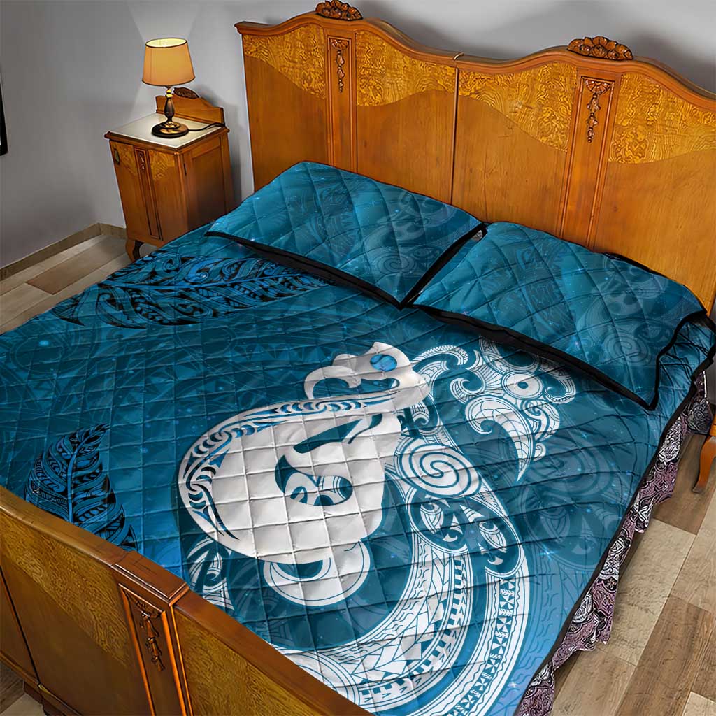 New Zealand Matariki Quilt Bed Set Maori Manaia Galaxy Silver Fern Blue Color LT22 - Polynesian Pride