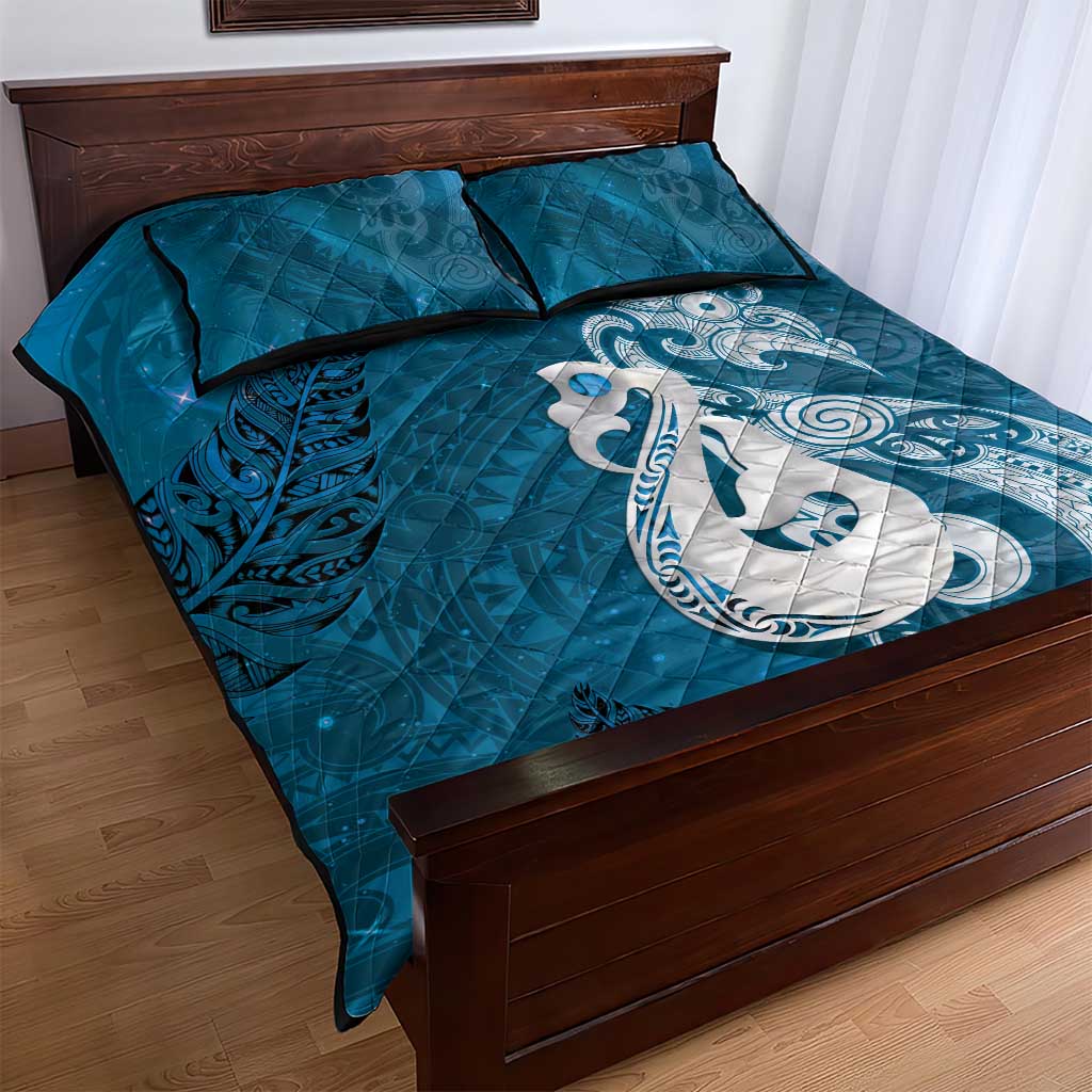 New Zealand Matariki Quilt Bed Set Maori Manaia Galaxy Silver Fern Blue Color LT22 - Polynesian Pride