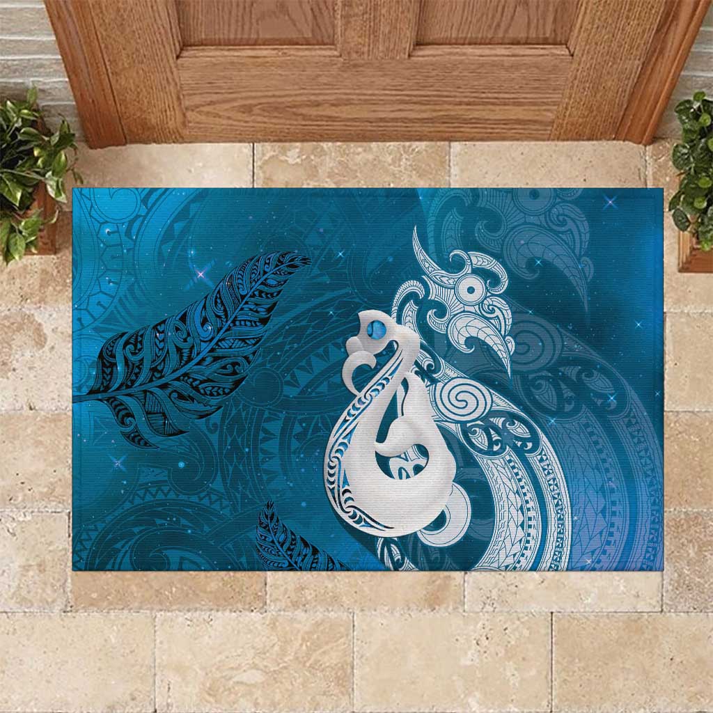 New Zealand Matariki Rubber Doormat Maori Manaia Galaxy Silver Fern Blue Color