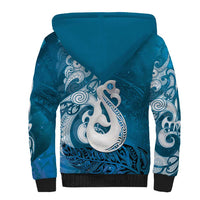 New Zealand Matariki Sherpa Hoodie Maori Manaia Galaxy Silver Fern Blue Color