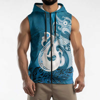 New Zealand Matariki Sleeveless Zip Hoodie Maori Manaia Galaxy Silver Fern Blue Color