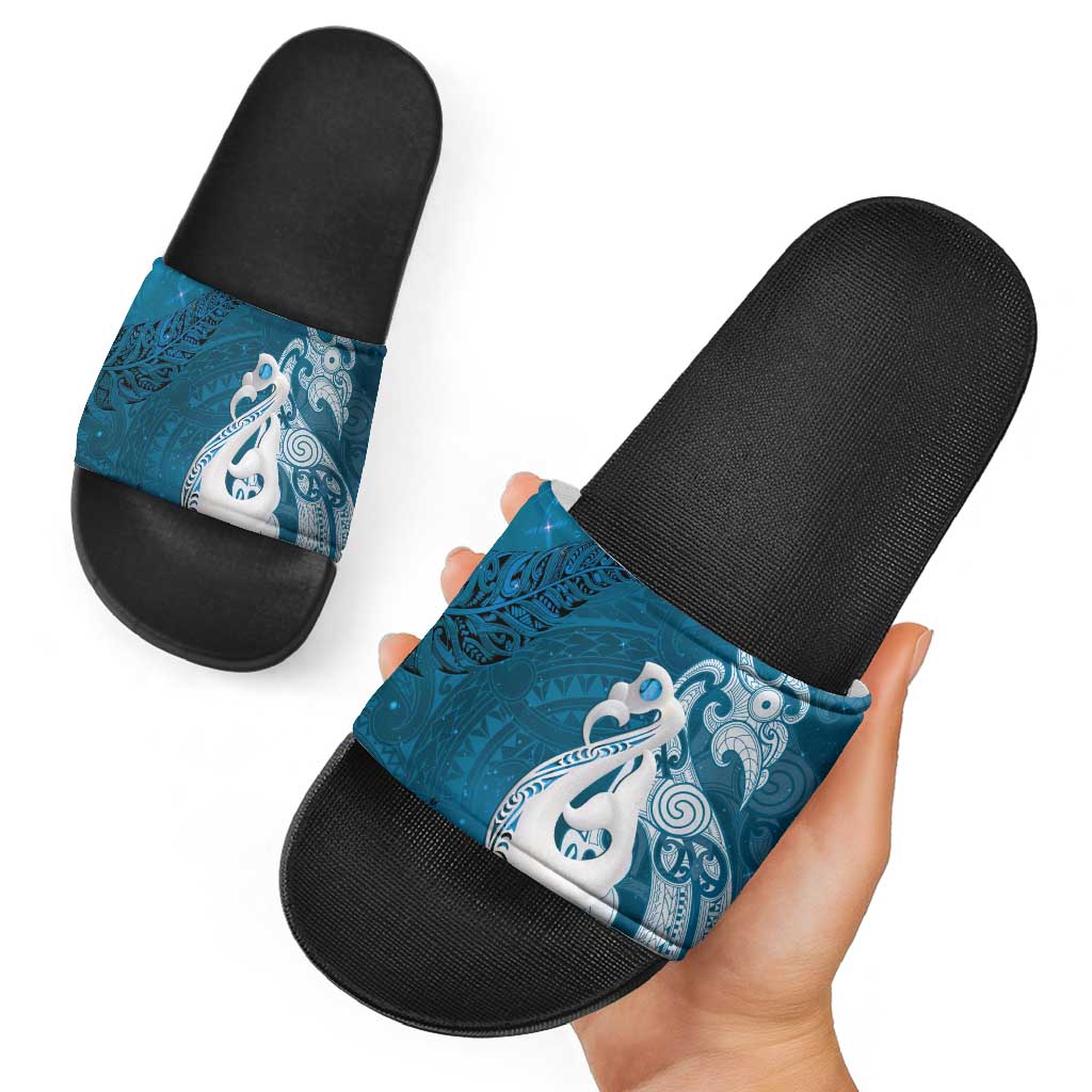 New Zealand Matariki Slide Sandals Maori Manaia Galaxy Silver Fern Blue Color LT22 - Polynesian Pride