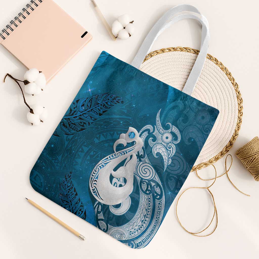 New Zealand Matariki Tote Bag Maori Manaia Galaxy Silver Fern Blue Color LT22 White Strap One Size Blue - Polynesian Pride