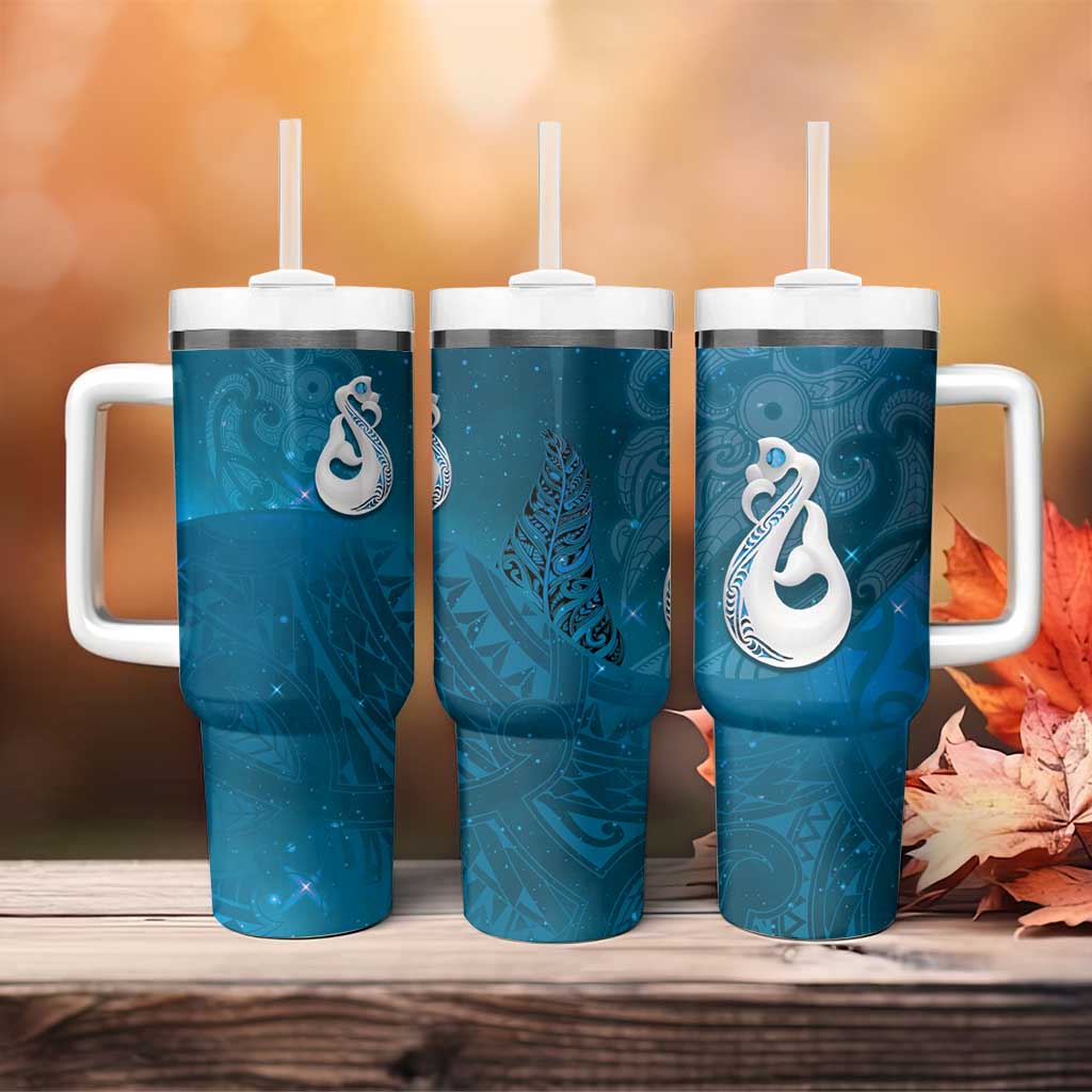 New Zealand Matariki Tumbler With Handle Maori Manaia Galaxy Silver Fern Blue Color LT22 - Polynesian Pride