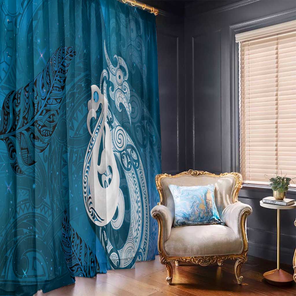 New Zealand Matariki Window Curtain Maori Manaia Galaxy Silver Fern Blue Color LT22 - Polynesian Pride