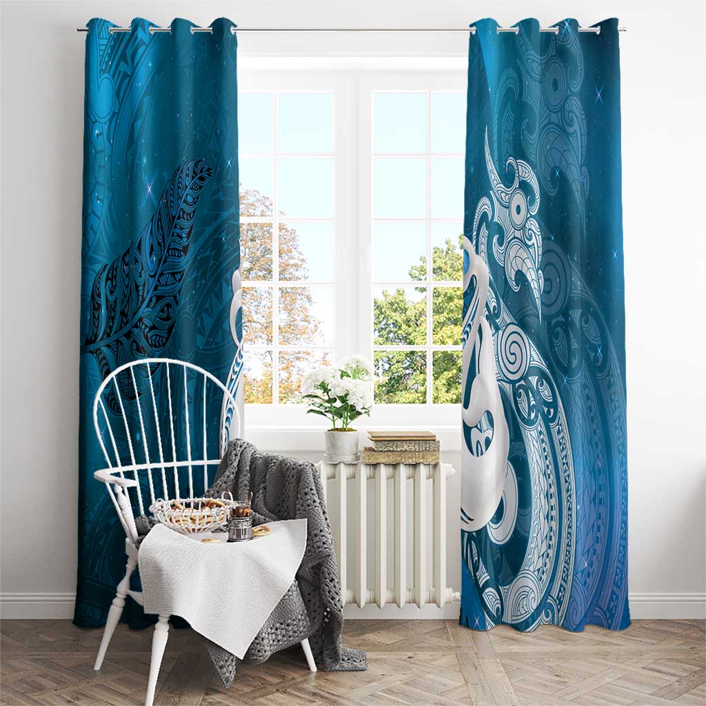 New Zealand Matariki Window Curtain Maori Manaia Galaxy Silver Fern Blue Color LT22 - Polynesian Pride