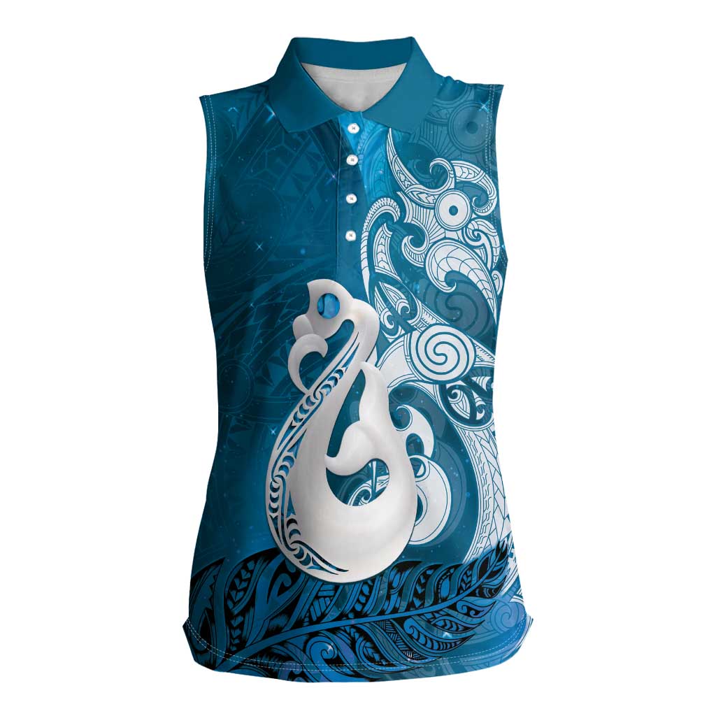 New Zealand Matariki Women Sleeveless Polo Shirt Maori Manaia Galaxy Silver Fern Blue Color LT22 Female Blue - Polynesian Pride