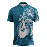 New Zealand Matariki Zipper Polo Shirt Maori Manaia Galaxy Silver Fern Blue Color