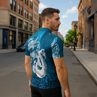 New Zealand Matariki Zipper Polo Shirt Maori Manaia Galaxy Silver Fern Blue Color