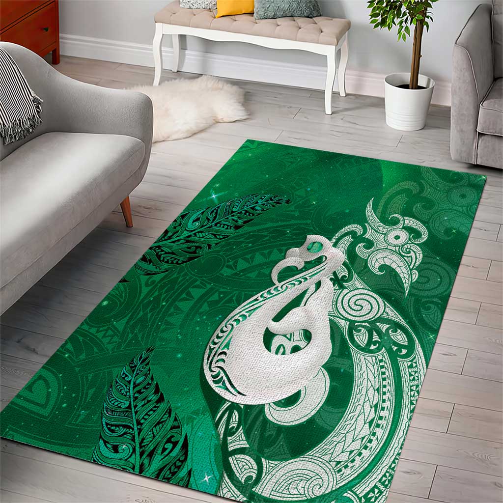 New Zealand Matariki Area Rug Maori Manaia Galaxy Silver Fern Green Color LT22 - Polynesian Pride