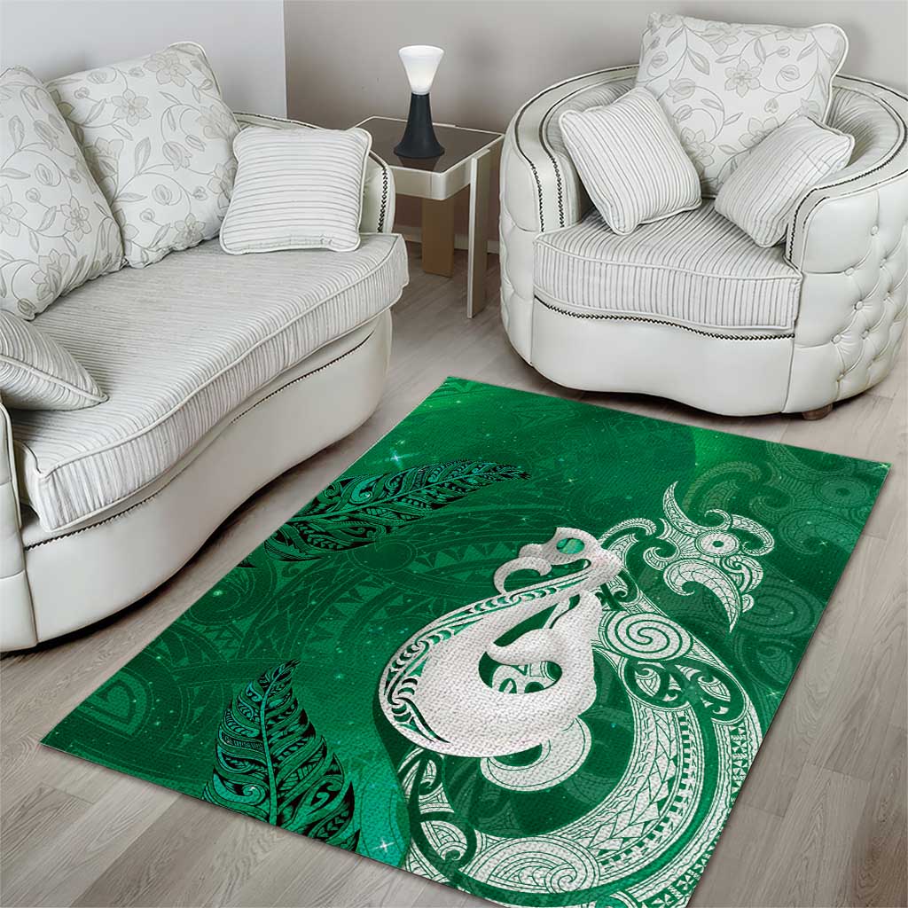 New Zealand Matariki Area Rug Maori Manaia Galaxy Silver Fern Green Color LT22 - Polynesian Pride
