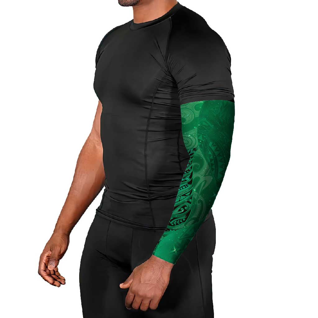 New Zealand Matariki Arm Sleeves Maori Manaia Galaxy Silver Fern Green Color LT22 - Polynesian Pride