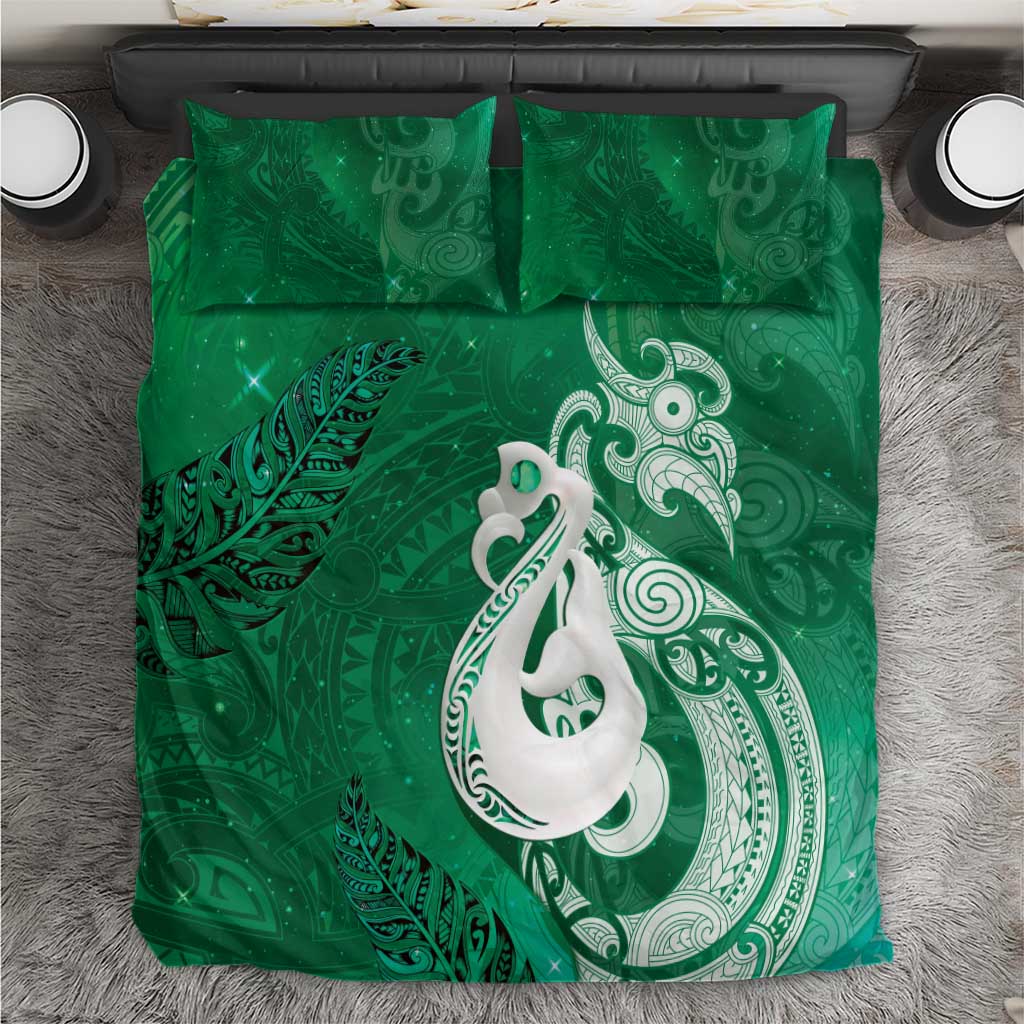 New Zealand Matariki Bedding Set Maori Manaia Galaxy Silver Fern Green Color LT22 Green - Polynesian Pride