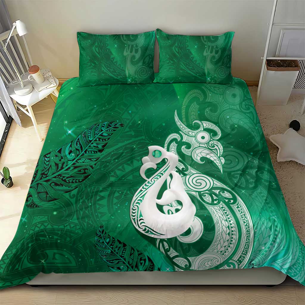 New Zealand Matariki Bedding Set Maori Manaia Galaxy Silver Fern Green Color LT22 - Polynesian Pride