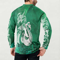 New Zealand Matariki Button Sweatshirt Maori Manaia Galaxy Silver Fern Green Color