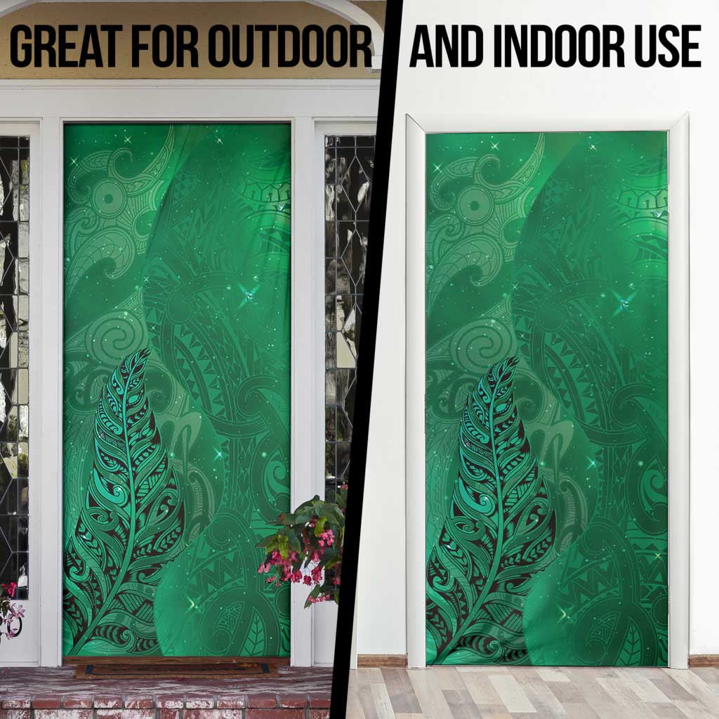 New Zealand Matariki Door Cover Maori Manaia Galaxy Silver Fern Green Color