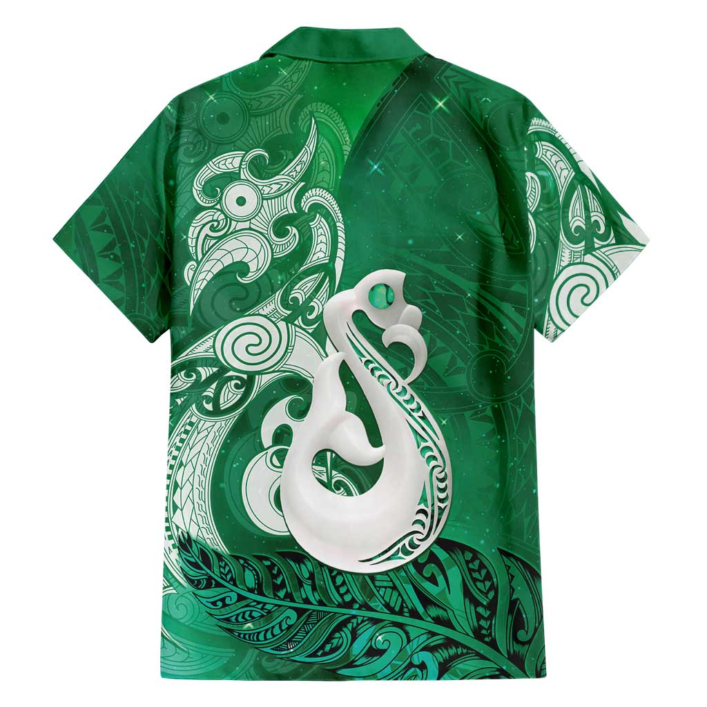 New Zealand Matariki Family Matching Long Sleeve Bodycon Dress and Hawaiian Shirt Maori Manaia Galaxy Silver Fern Green Color LT22 - Polynesian Pride