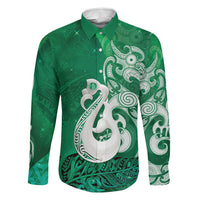 New Zealand Matariki Family Matching Off Shoulder Short Dress and Hawaiian Shirt Maori Manaia Galaxy Silver Fern Green Color LT22 Dad's Shirt - Long Sleeve Green - Polynesian Pride