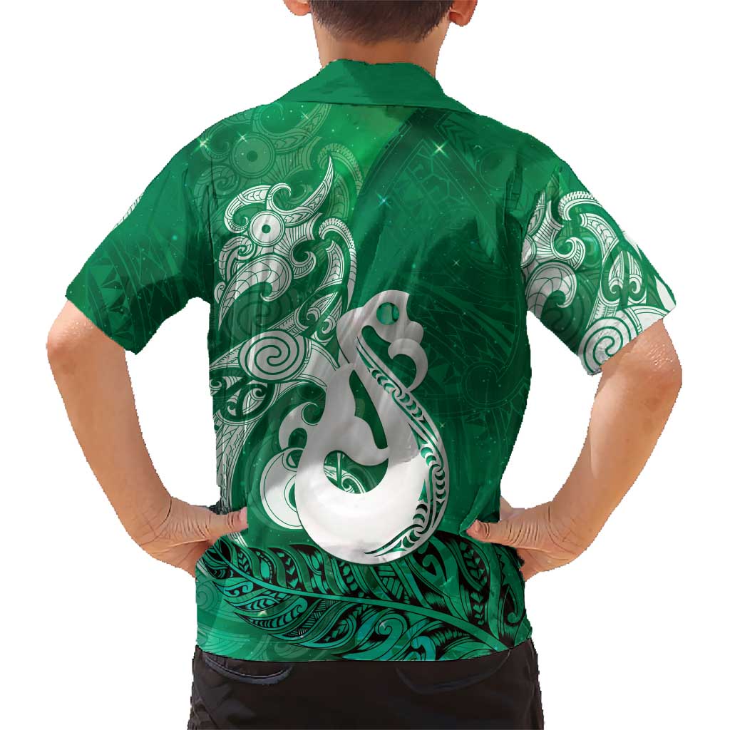 New Zealand Matariki Hawaiian Shirt Maori Manaia Galaxy Silver Fern Green Color