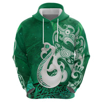 New Zealand Matariki Hoodie Maori Manaia Galaxy Silver Fern Green Color