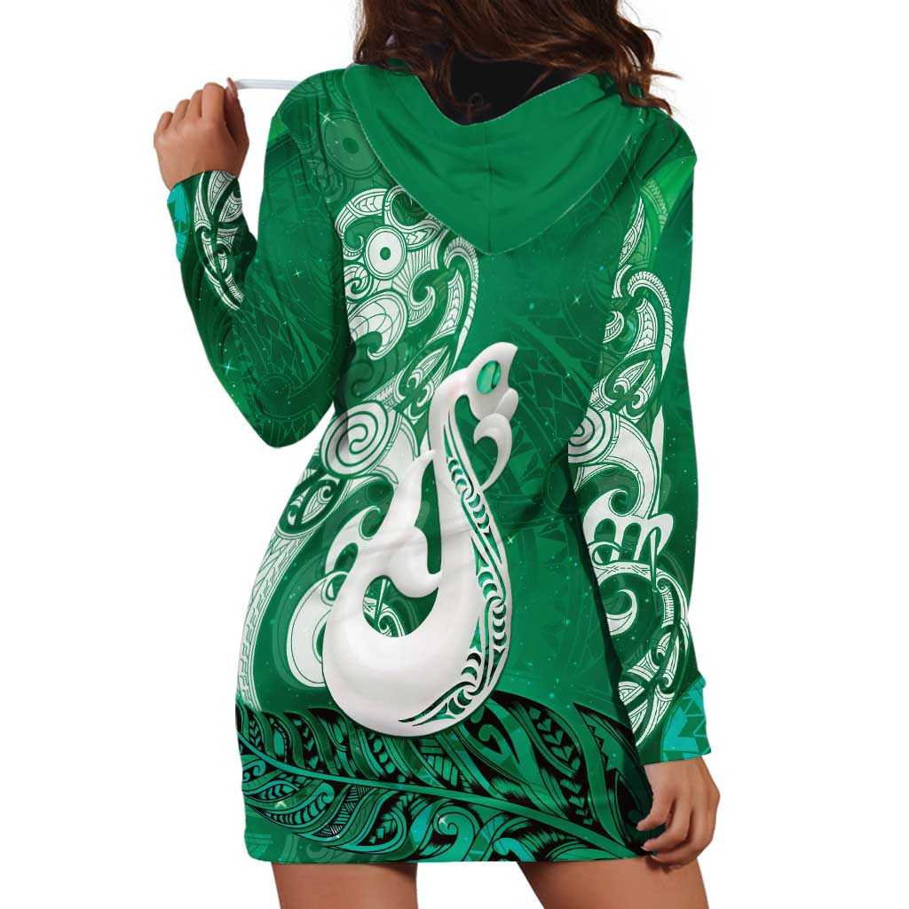 New Zealand Matariki Hoodie Dress Maori Manaia Galaxy Silver Fern Green Color LT22 - Polynesian Pride