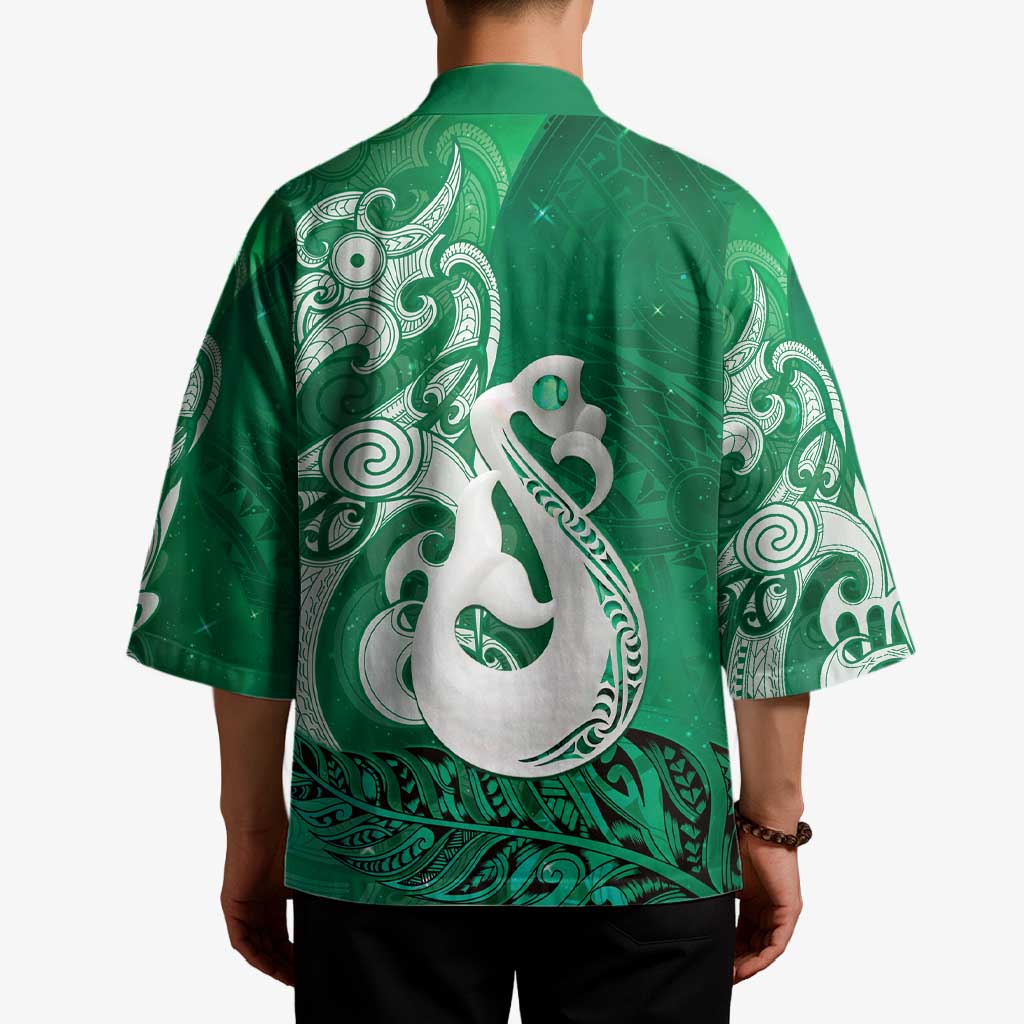 New Zealand Matariki Kimono Maori Manaia Galaxy Silver Fern Green Color LT22 - Polynesian Pride
