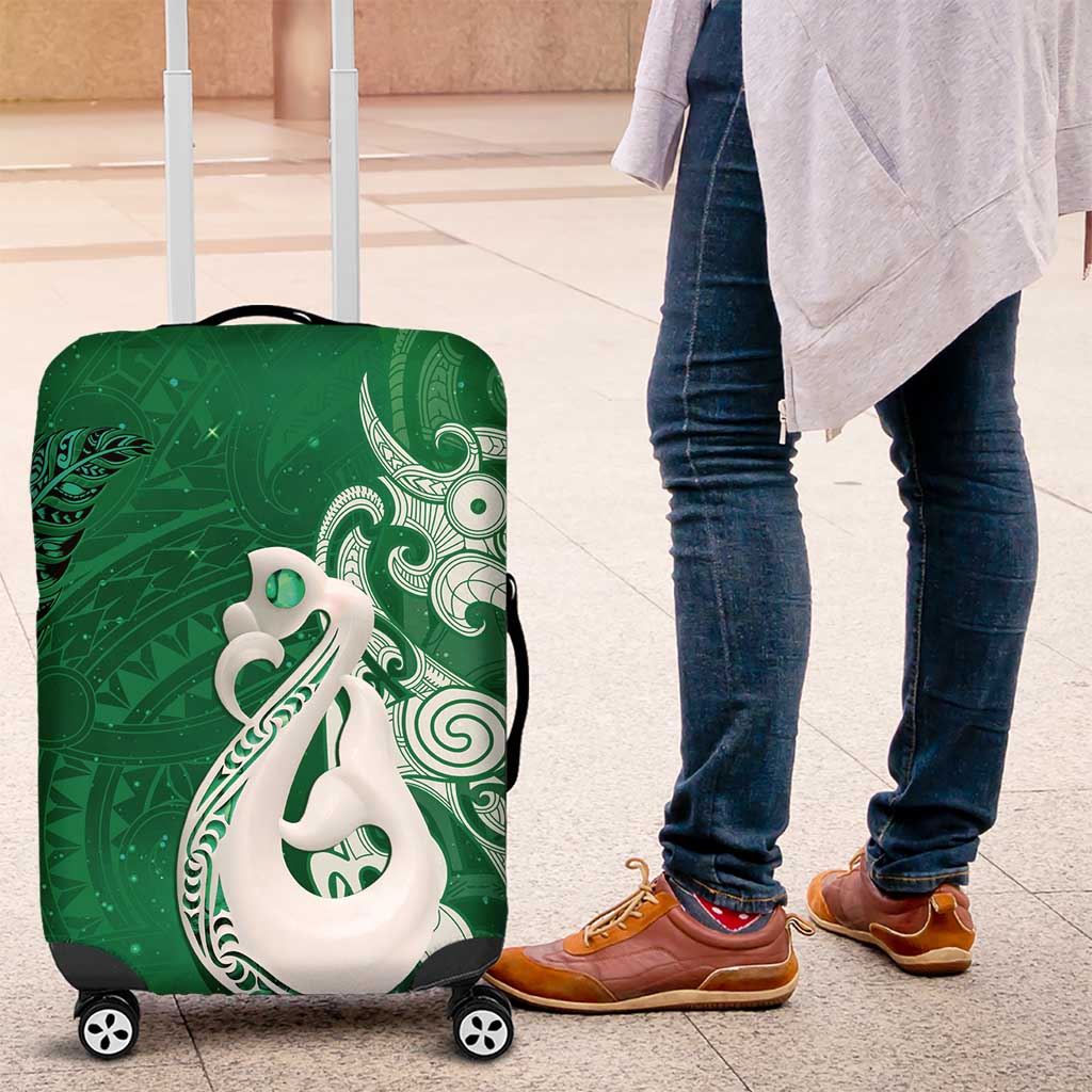 New Zealand Matariki Luggage Cover Maori Manaia Galaxy Silver Fern Green Color