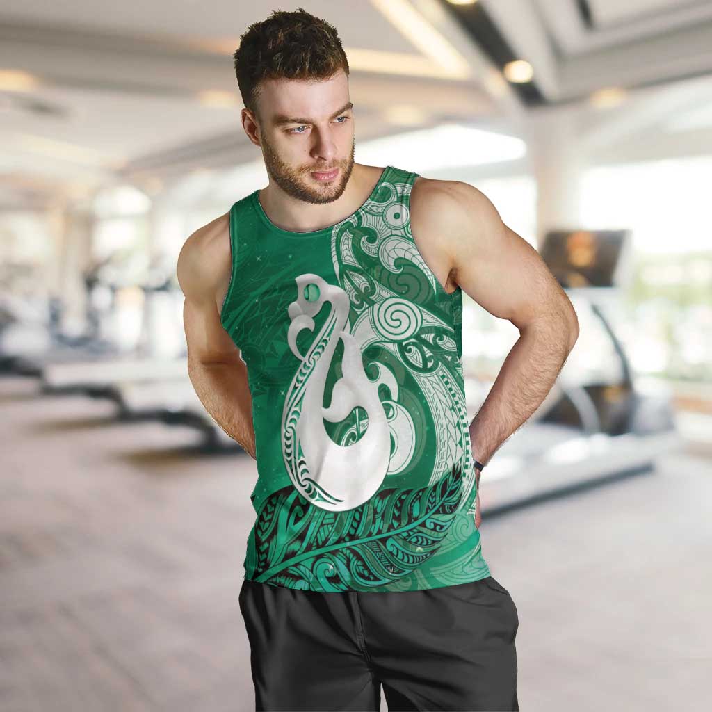 New Zealand Matariki Men Tank Top Maori Manaia Galaxy Silver Fern Green Color LT22 Green - Polynesian Pride