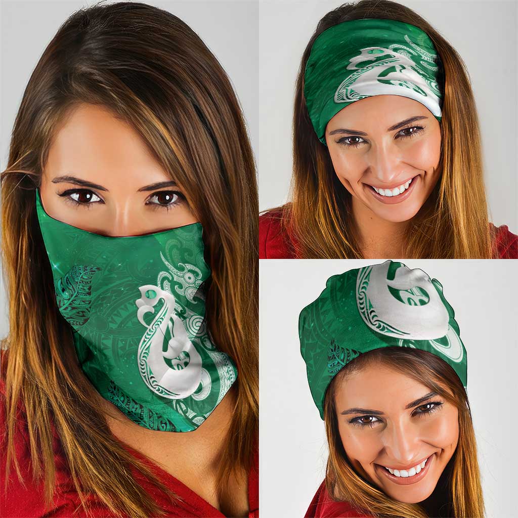 New Zealand Matariki Neck Gaiter Maori Manaia Galaxy Silver Fern Green Color LT22 - Polynesian Pride