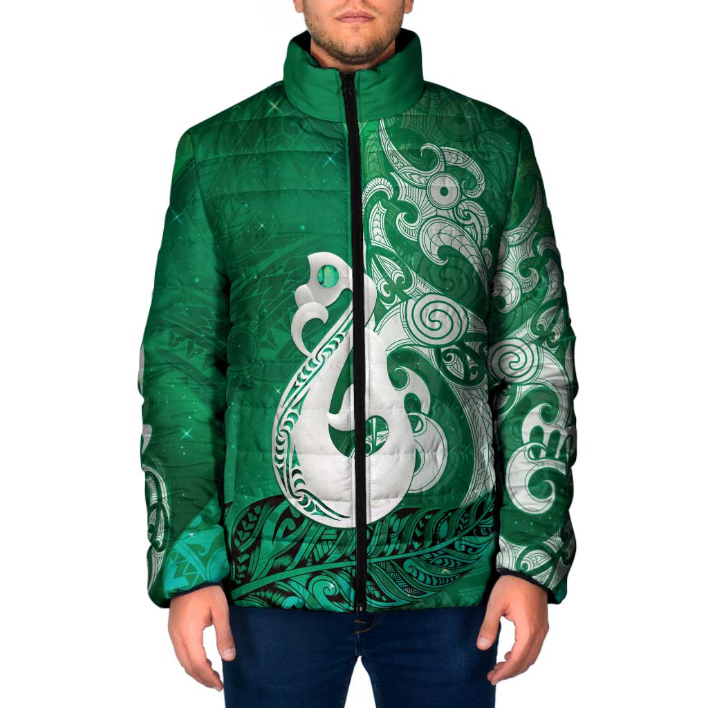 New Zealand Matariki Padded Jacket Maori Manaia Galaxy Silver Fern Green Color LT22 Men Green - Polynesian Pride