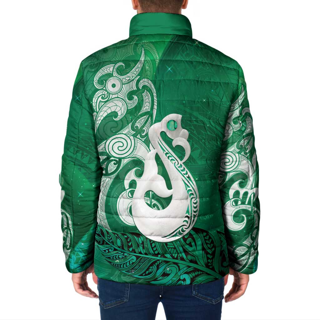 New Zealand Matariki Padded Jacket Maori Manaia Galaxy Silver Fern Green Color LT22 - Polynesian Pride