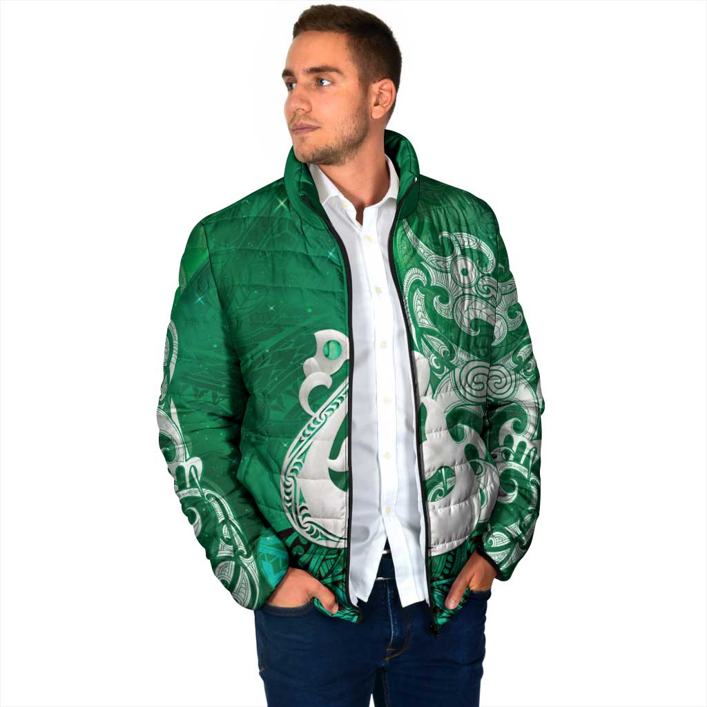 New Zealand Matariki Padded Jacket Maori Manaia Galaxy Silver Fern Green Color LT22 - Polynesian Pride