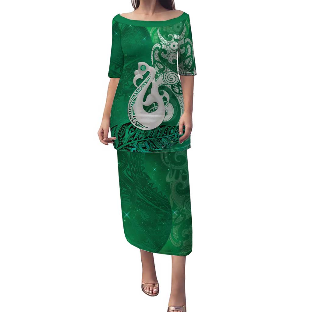 New Zealand Matariki Puletasi Maori Manaia Galaxy Silver Fern Green Color