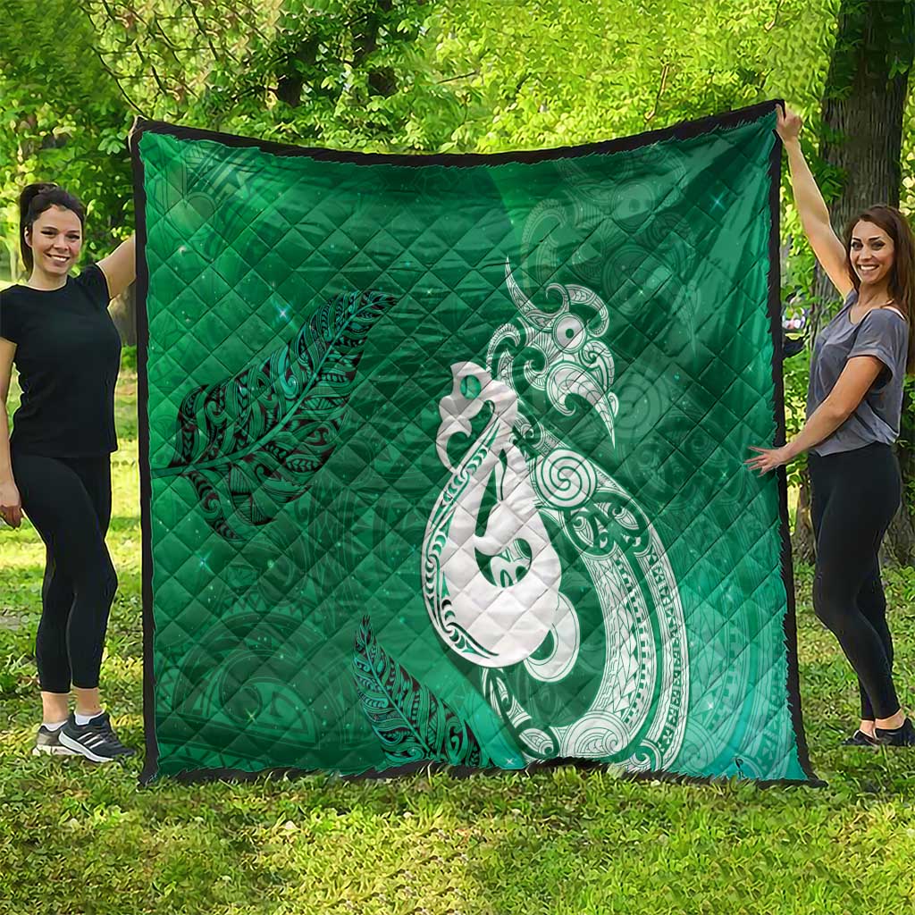 New Zealand Matariki Quilt Maori Manaia Galaxy Silver Fern Green Color LT22 - Polynesian Pride