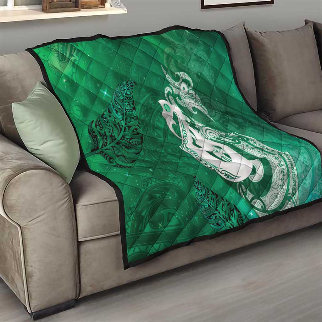 New Zealand Matariki Quilt Maori Manaia Galaxy Silver Fern Green Color LT22 - Polynesian Pride