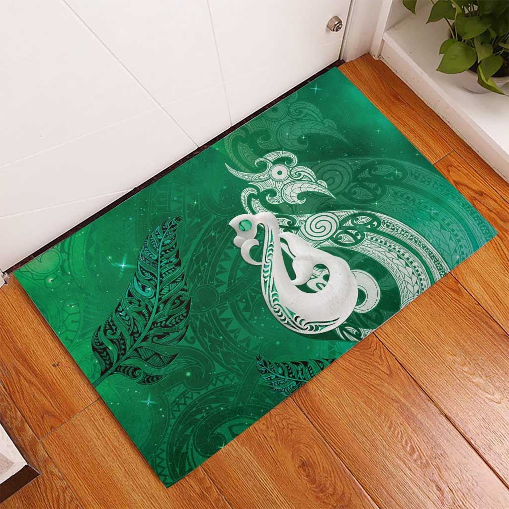 New Zealand Matariki Rubber Doormat Maori Manaia Galaxy Silver Fern Green Color LT22 - Polynesian Pride