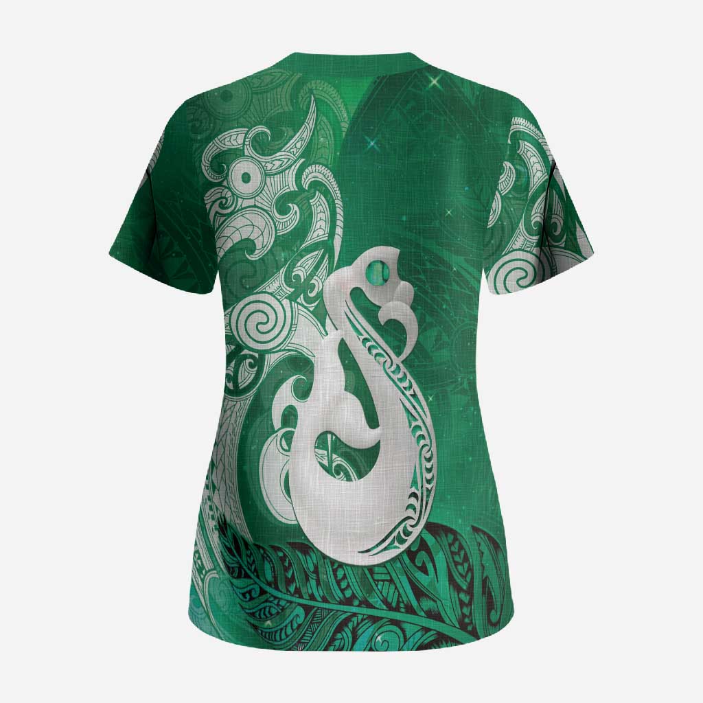 New Zealand Matariki Scrub Top Maori Manaia Galaxy Silver Fern Green Color LT22 - Polynesian Pride