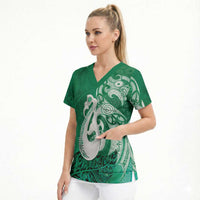 New Zealand Matariki Scrub Top Maori Manaia Galaxy Silver Fern Green Color LT22 - Polynesian Pride