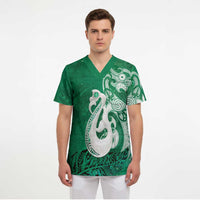 New Zealand Matariki Scrub Top Maori Manaia Galaxy Silver Fern Green Color LT22 - Polynesian Pride