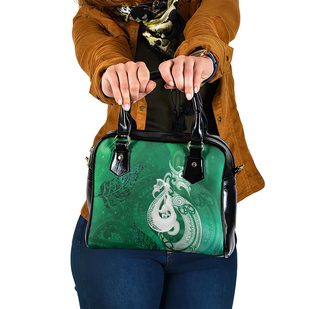 New Zealand Matariki Shoulder Handbag Maori Manaia Galaxy Silver Fern Green Color LT22 One Size Green - Polynesian Pride