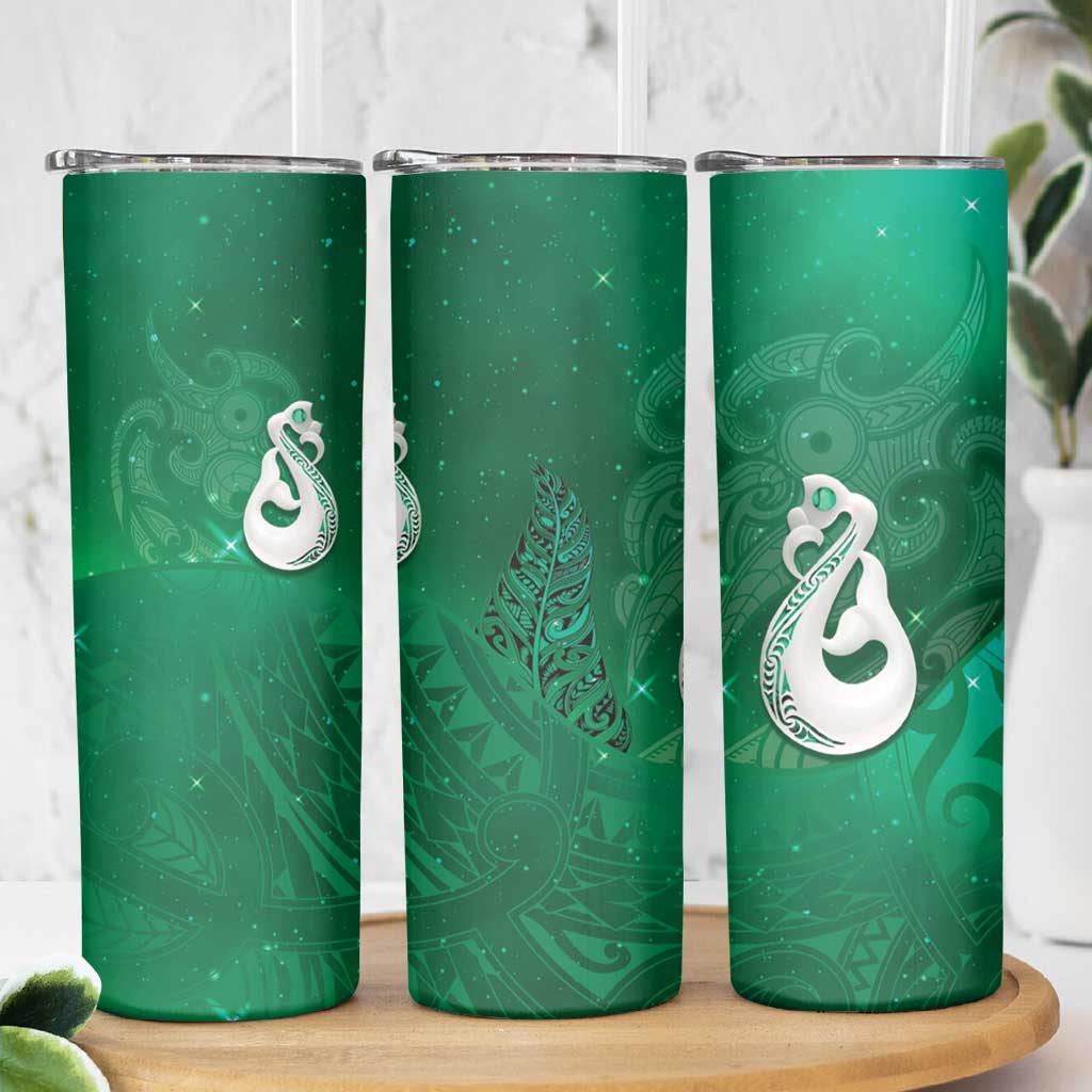 New Zealand Matariki Skinny Tumbler Maori Manaia Galaxy Silver Fern Green Color LT22 - Polynesian Pride