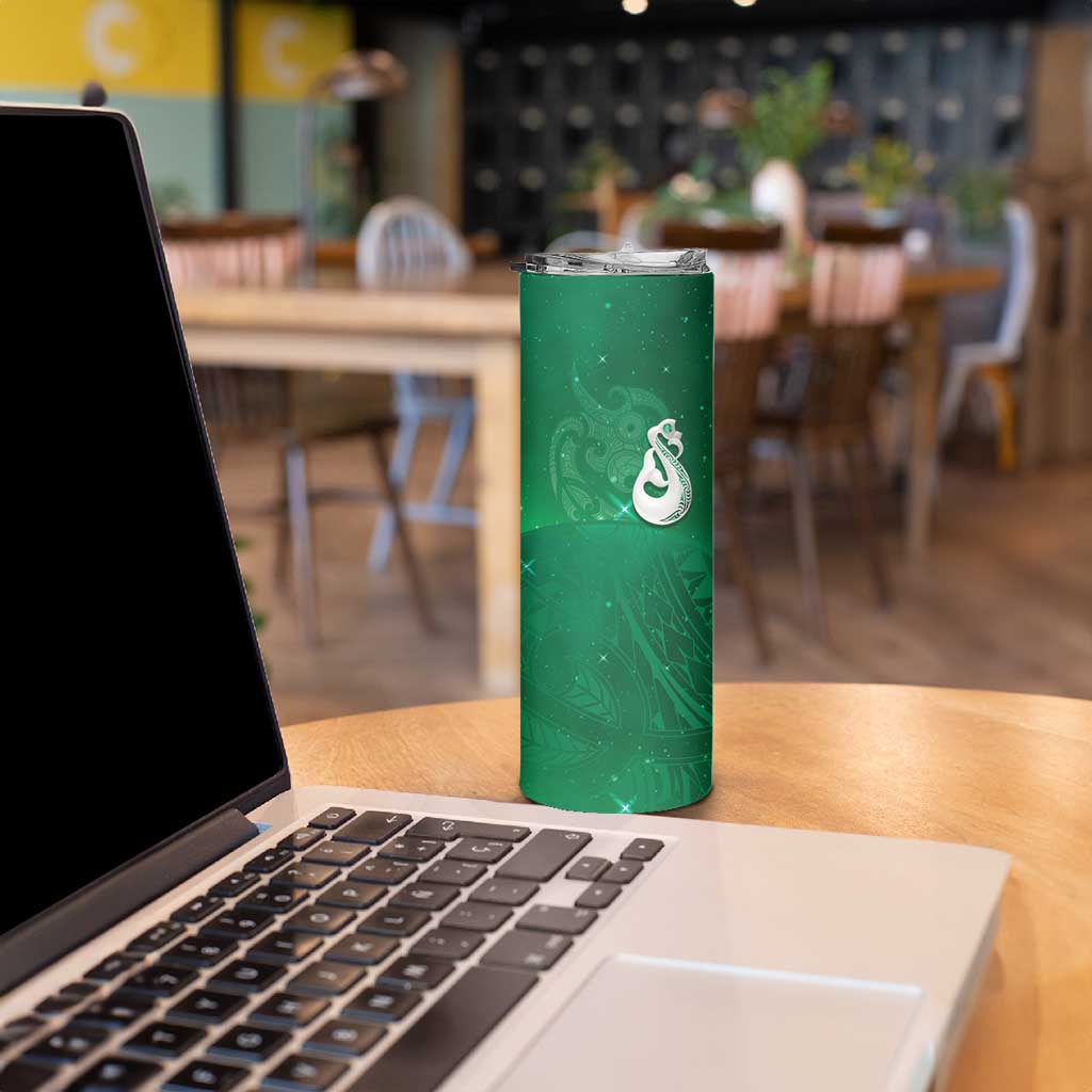 New Zealand Matariki Skinny Tumbler Maori Manaia Galaxy Silver Fern Green Color LT22 - Polynesian Pride