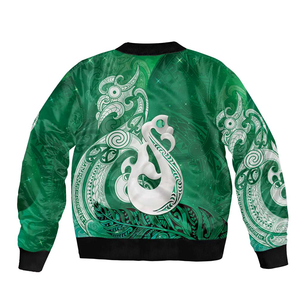 New Zealand Matariki Sleeve Zip Bomber Jacket Maori Manaia Galaxy Silver Fern Green Color LT22 - Polynesian Pride